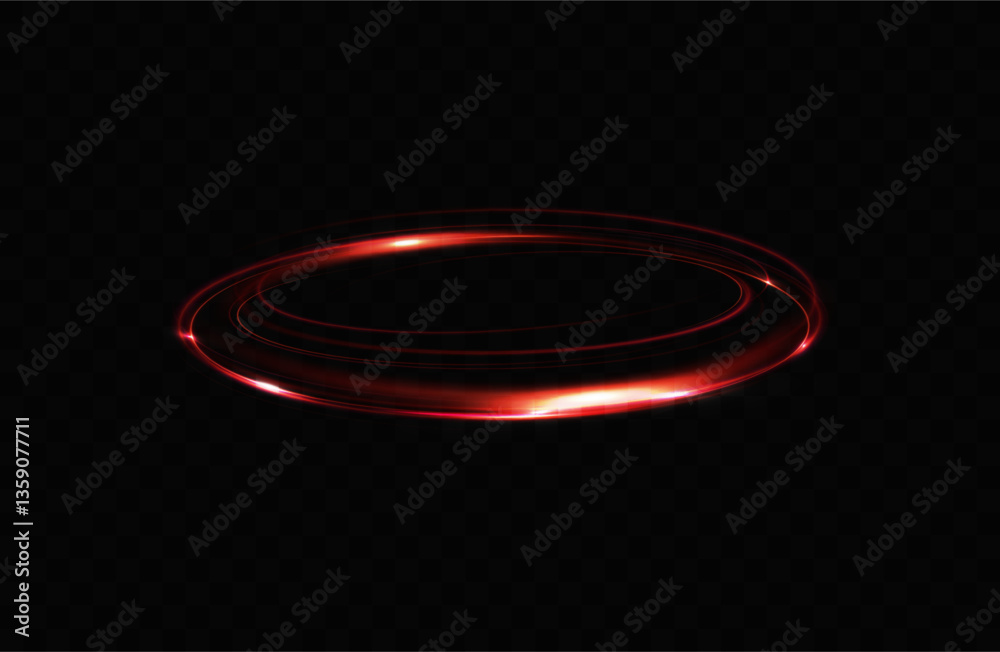 Poster circular light trail. red neon circle of light. red glowing rings of light rotate.