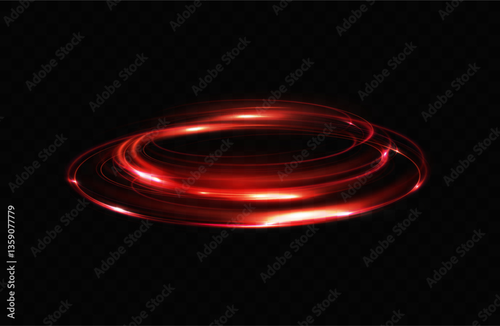 Poster circular light trail. red neon circle of light. red glowing rings of light rotate.