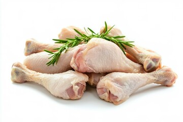 Raw chicken drumsticks on white background with seasoning. Neural network AI generated