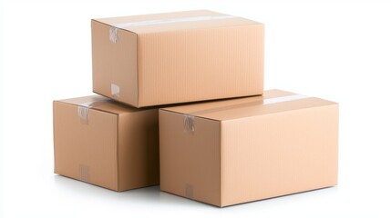 Obraz premium Three Cardboard Boxes Stacked High Ready for Shipping or Moving