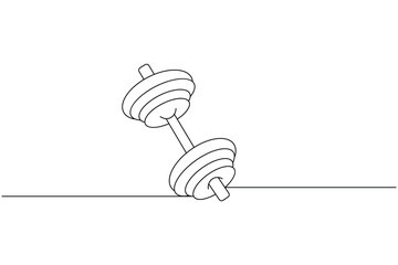 Dumbbell continuous one drawing and minimalist style isolate outline vector icon