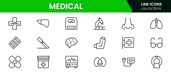 Medicine and Health symbols - minimal thin line web icon set. Outline icons collection. Simple vector illustration.