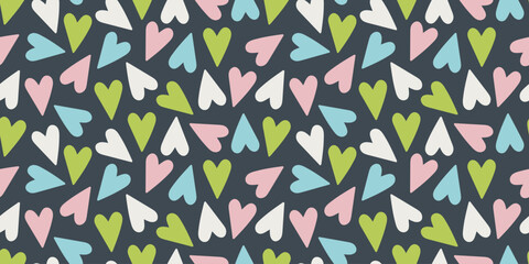 Modern abstract seamless pattern with colorful heart shapes. Romantic hand drawn vector design illustration background for surface design