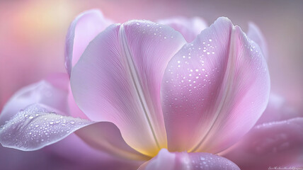 Fototapeta premium A breathtaking close-up of a vibrant tulip, its delicate petals shimmering with dew.