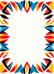 Obraz premium Vibrant symmetrical tribal pattern creating a frame on white background