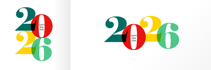2026 Happy New Year multiple colorful numbers logo design concept. Happy New Year 2026 vector icons for greeting card or calendar cover design © koltukovs