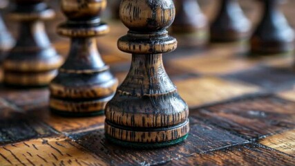 Close-up of chess pieces on a wooden board, ideal for themed projects related to strategy, intelligence and classic games.
