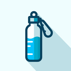 Fototapeta premium Flat Design Water Bottle Icon in Blue with Carabiner for Outdoor Applications