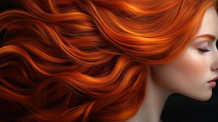 Naklejka premium Fiery Red Hair: A Captivating Portrait of Vibrant, Wavy Locks
