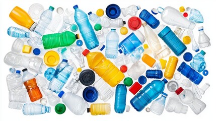 Collection of Various Plastic Bottles and Caps for Recycling