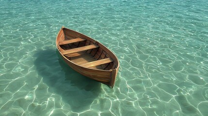Obraz premium Small Weathered Wooden Rowboat in Calm Turquoise Water