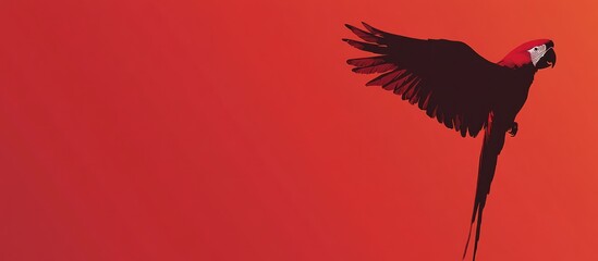 Obraz premium Scarlet Macaw in flight against a red backdrop.