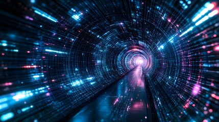 Obraz premium Digital Tunnel, Futuristic Data Stream, Abstract Technology Back