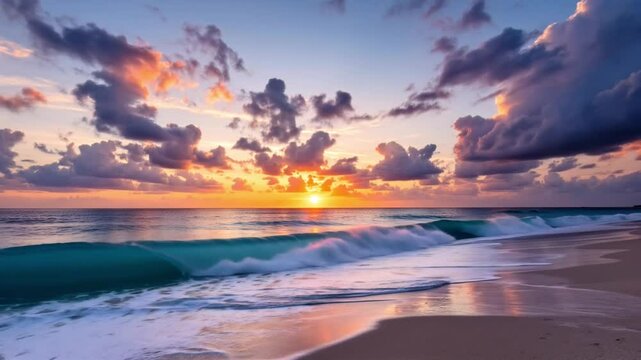 Tropical sea at sunset. Maldivian beach with gentle waves on the tropical island of Maafushi
