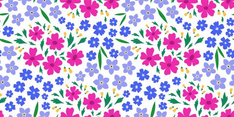 Floral seamless pattern. Summer colorful meadow background. Template for card, invitation, poster, wrapping cover, banner, interior decor. Fabric textile print. © Ann Muse