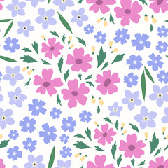 Floral seamless pattern. Summer meadow background. Template for card, invitation, poster, wrapping cover, banner, interior decor. Fabric textile print.