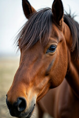 Portrait of a brown horse , close-up