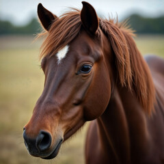 Portrait of a brown horse , close-up