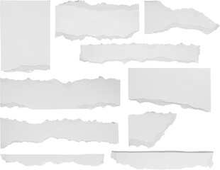 White ripped paper torn edges strips set isolated on black background