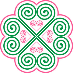 Seamless Hmong Embroidery Patterns in Hmong Ethnic Style, Green and Pink Tones, Pattern Design for Carpets, Clothing, Fabrics, Textures, Wallpaper, Wrapping, Fashion