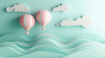 Obraz premium Soaring hot air balloons over waves artistic display dreamy atmosphere aerial view