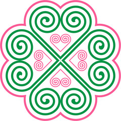 Seamless Hmong Embroidery Patterns in Hmong Ethnic Style, Green and Pink Tones, Pattern Design for Carpets, Clothing, Fabrics, Textures, Wallpaper, Wrapping, Fashion