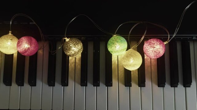 Colorful Round Ornamental LED Lights on Top of the Piano Instruments