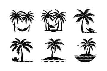 Simple Black and White Palm Trees and Beach Chairs