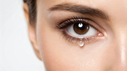 Naklejka premium Close-up of an Emotional Eye with a Single Tear Highlighting Human Feelings and Expression