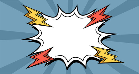 Blank comic book cartoon background with thunder lightning. Pop art background with thunder. Zoom speed backdrop