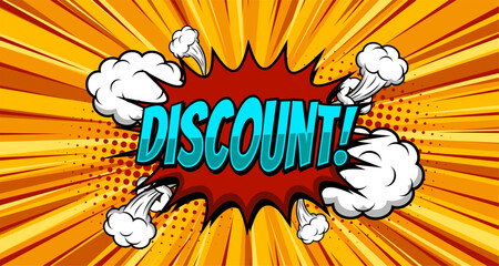 Discount banner. Yellow background with offer message. Discount sticker shape. Abstract background.