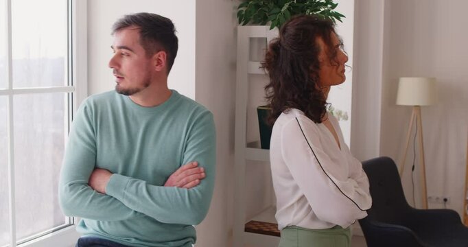 Couple conflict talk, husband, wife in despair, anger, miscommunication, family separation, physical distance no contact, emotional problem, differences in opinions unfaithful to spouse, stress