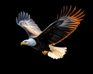 Obraz premium Majestic eagle in flight against a black background