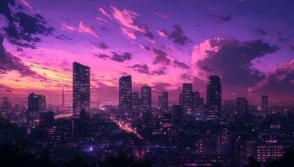 Obraz premium Vibrant cityscape at twilight