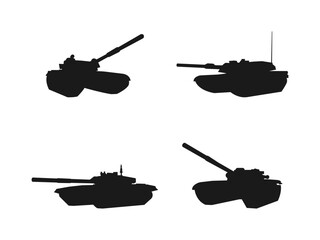 Fototapeta premium Set of military tank silhouette. Army tank silhouette. Vector illustration. Tank icon vector illustration. Military tank silhouette for icon, symbol or sign. Vector illustration on a white background.