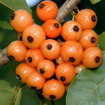 Vibrant Orange Berries Cluster on Branch Close Up