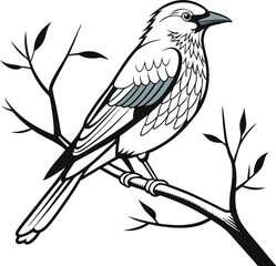 A silhouette of a bird on a branch in a vintage, artistic style with wings spread, representing a crow or raven, showcasing wildlife and nature elements like feathers and a beak