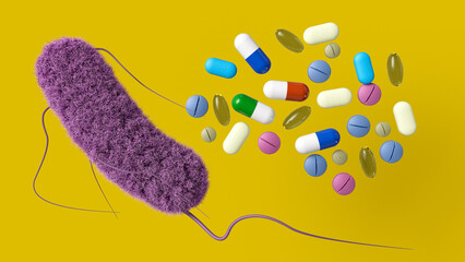 Antibiotic resistant bacteria, conceptual illustration