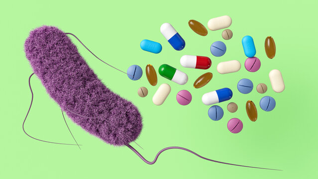 Antibiotic resistant bacteria, conceptual illustration