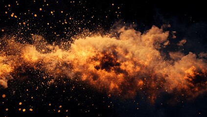 Fototapeta premium Fiery explosion, dynamic fiery cloud against a dark background