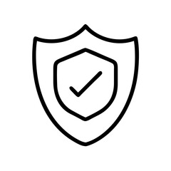 Shield icon outline with check mark on white background