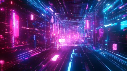 Neon Cyberpunk Corridor Digital Art