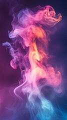 An abstract colorful swirling cloud formation across the dark backdrop