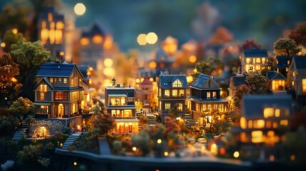 Obraz premium Carefully crafted miniature city glowing under the soft light of dawn intricate details reflecting urban aspirations. 