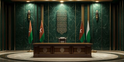 Luxurious green office room with flags of the turkish republic of northern cyprus
