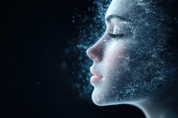 Woman's face with glowing particles