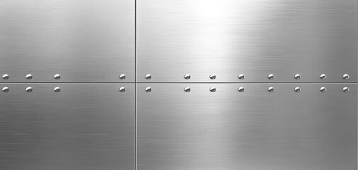 brushed stainless steel plate sheet with rivets texture background.