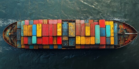 Obraz premium Cargo ship carrying colorful containers across the ocean