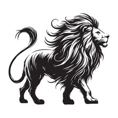 Majestic Lion Illustration Walking with Flowing Mane Silhouette Art