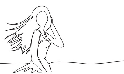 Woman with long hair one line isolated on white background